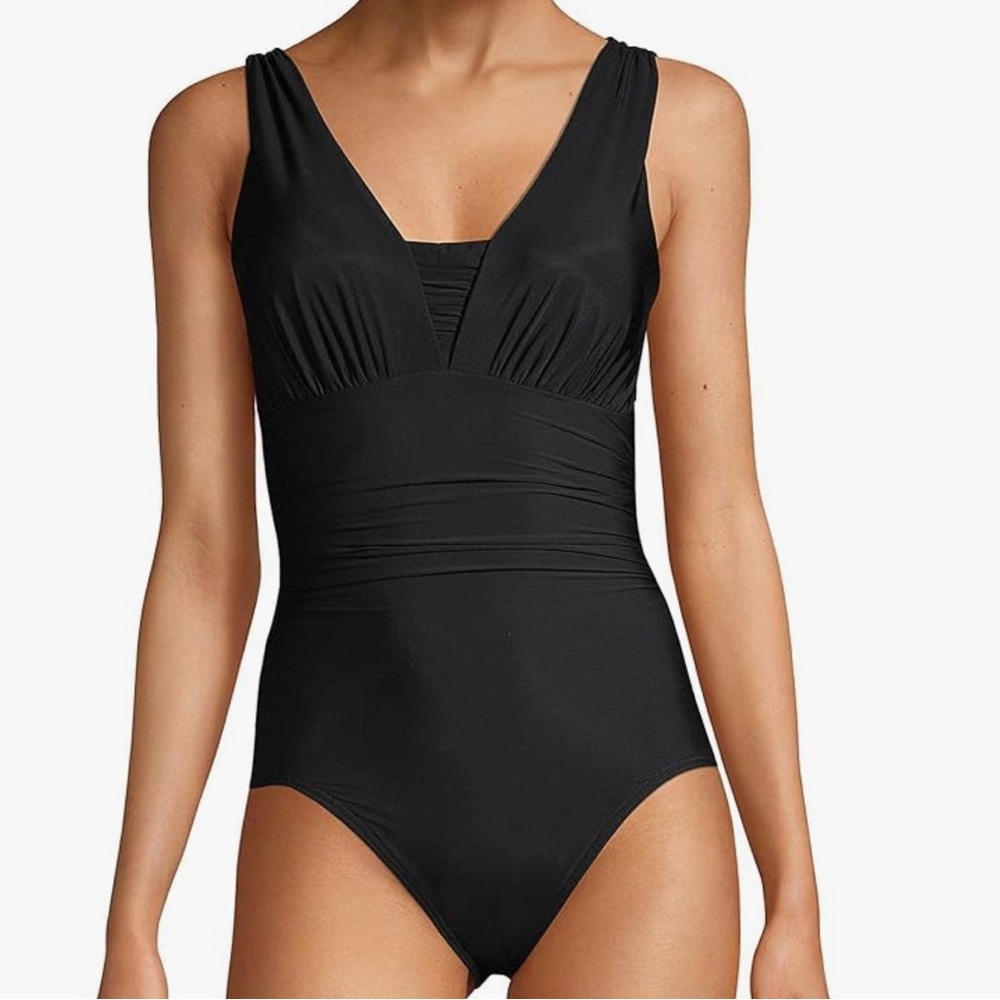 Lands' End Plus Size Slender Suit Grecian Low Leg One Piece Swimsuit sz 24W DDD - Picture 3 of 15